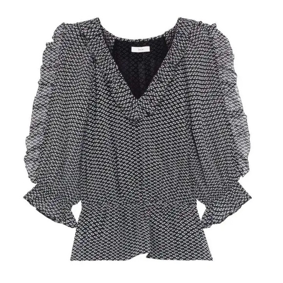 JOIE Zaida Ruffled Printed Silk-Chiffon Peplum Blouse Size Small - Picture 4 of 7